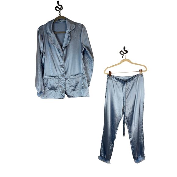 Unbranded Other - Womens Long Sleeve Silky Satin Fur Trim Pajama Set Sleepwear Loungewear S